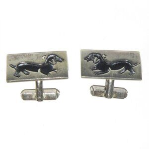 Vintage Mexico Taxco Sterling Cufflinks Dachshund Sausage